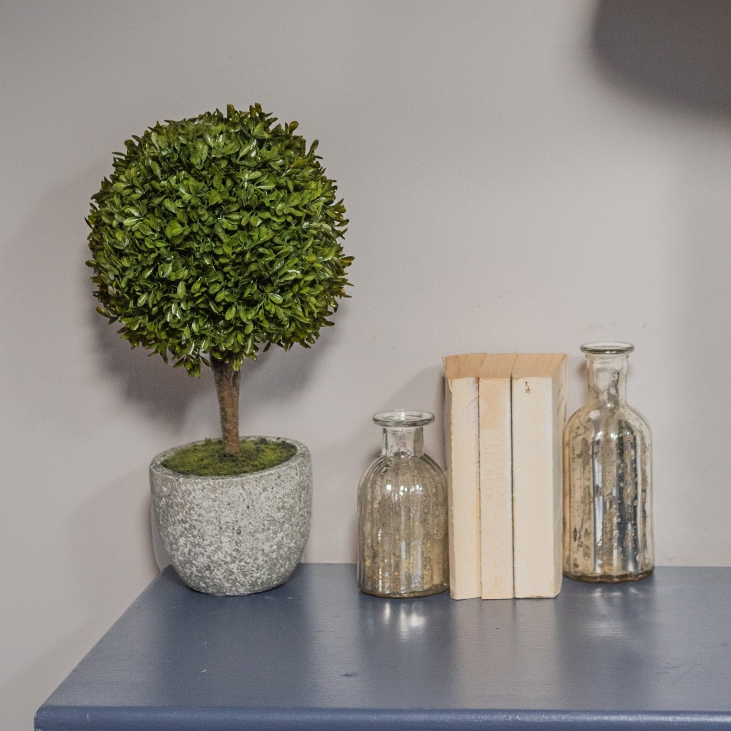 Small Artificial Topiary Boxwood Ball in Stone Pot